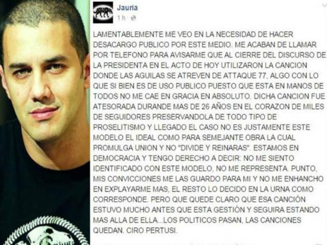 La furia de Ciro Pertusi por el uso de una de sus canciones tras el discurso de Cristina Kirchner