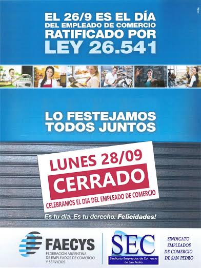 Día del Empleado de Comercio – Lunes 28 día no laborable
