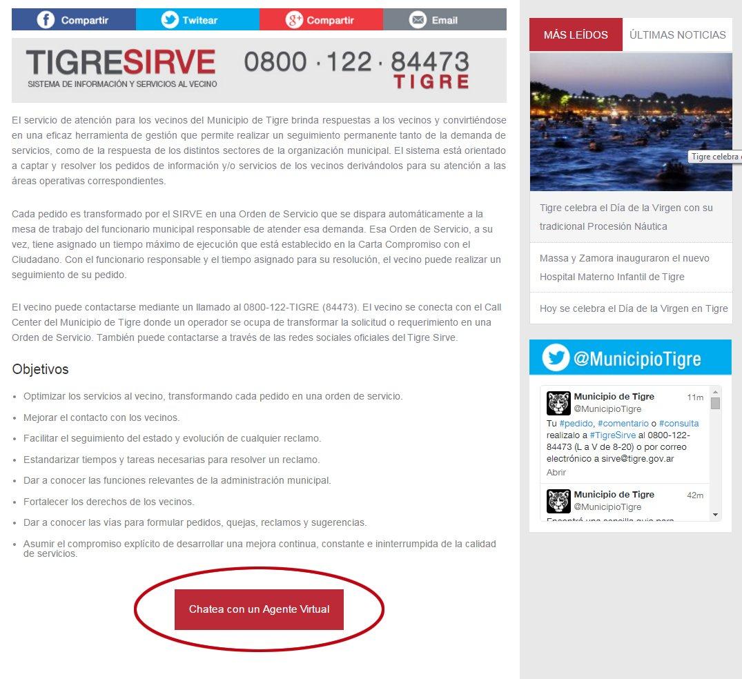 Tigre impulsa un agente virtual para evacuar las inquietudes de los vecinos