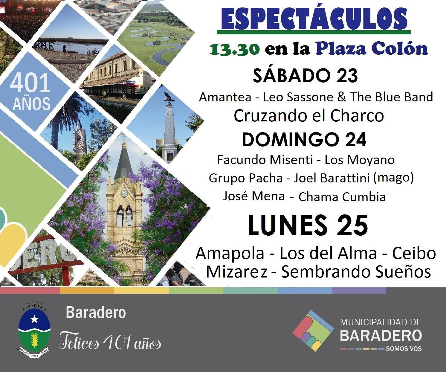 401º Aniversario de Baradero: grilla de espectáculos