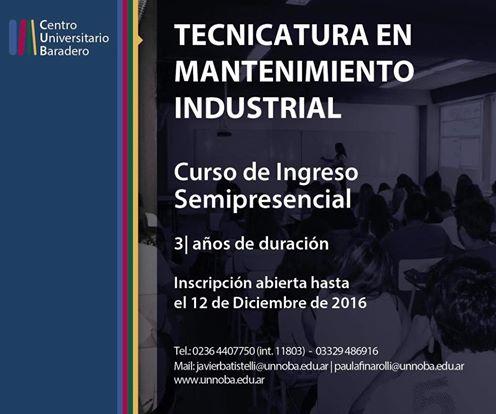 Inscripción para la Tecnicatura en Mantenimiento Industrial
