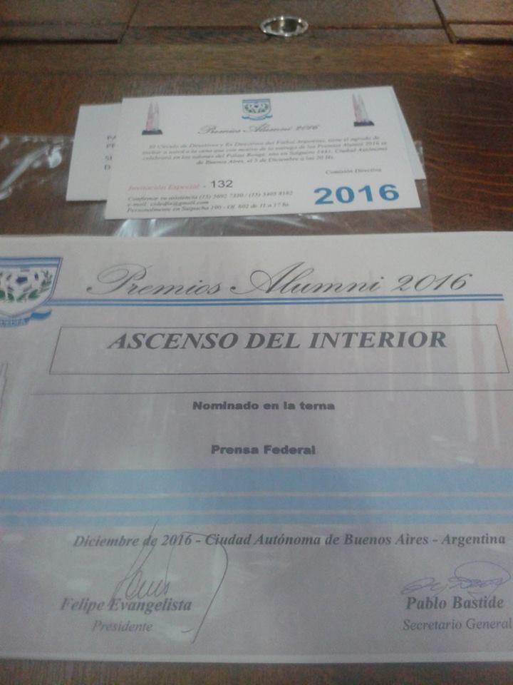 Ascenso del Interior y Santi Dezio nominados al Premios Alumni 2016