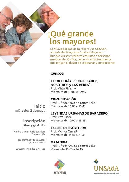 Cursos y talleres gratuitos para personas mayores de 50 años