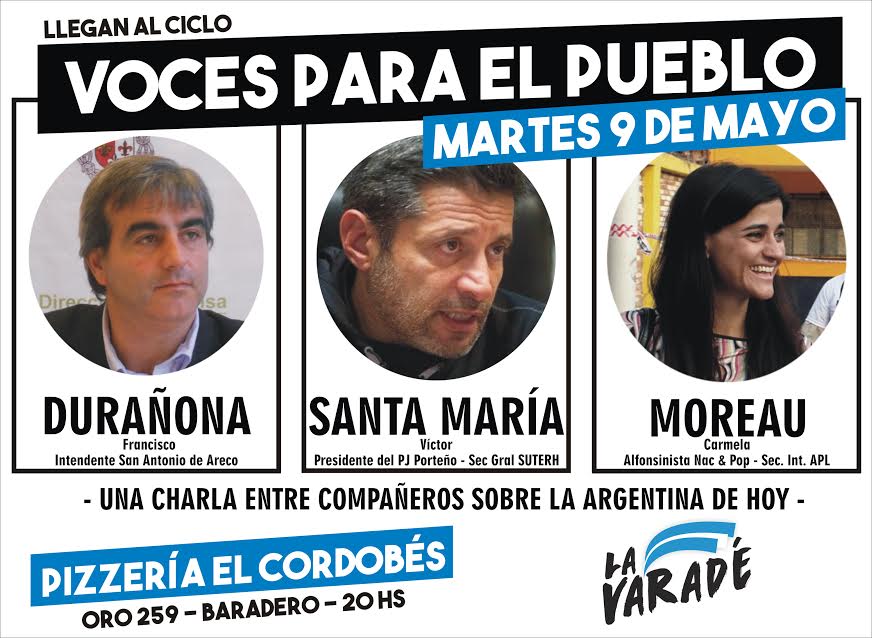 Víctor Santamaría, Carmela Moreau y Paco Durañona en Baradero