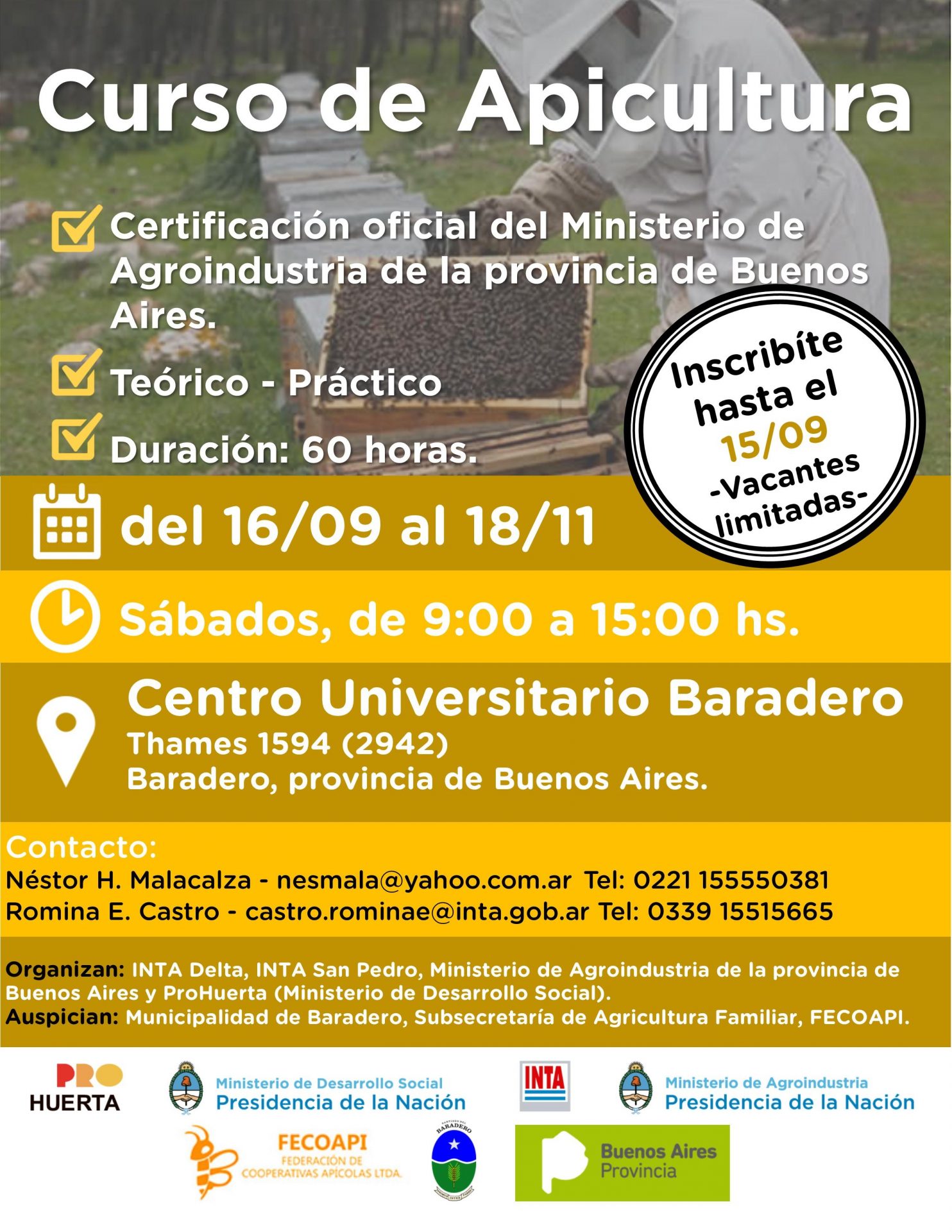 Curso de Apicultura en el Centro Universitario Baradero