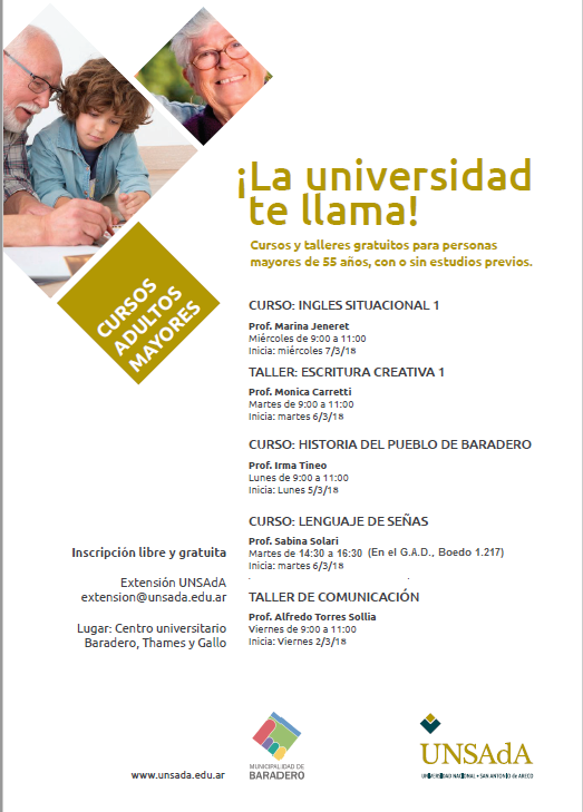 Cursos y talleres gratuitos para adultos mayores