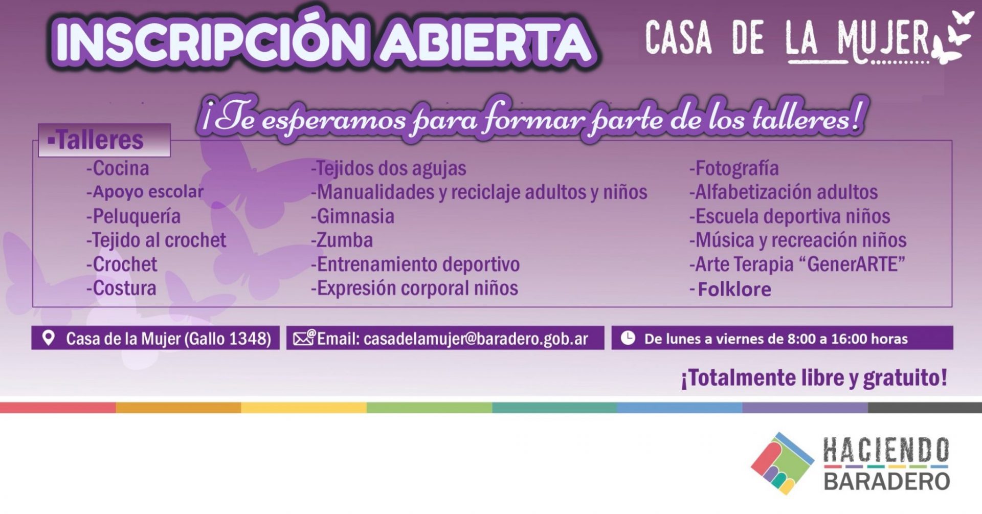 Sumate a los talleres y actividades y talleres en la Casa de la Mujer