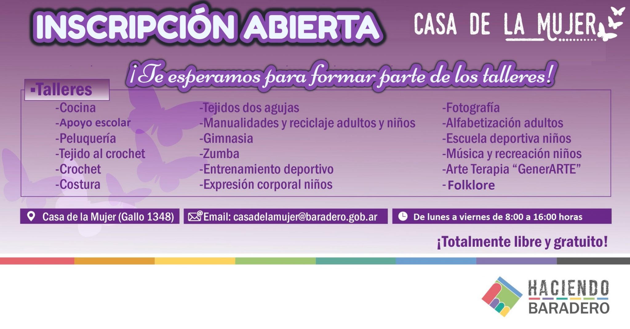 Sumate a los talleres y actividades y talleres en la Casa de la Mujer