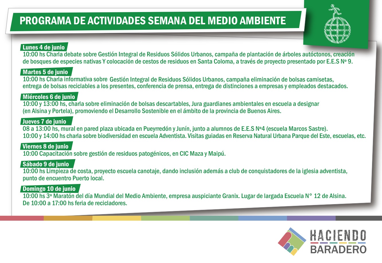 Actividades en la Semana Mundial del Medio Ambiente