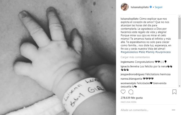 Luisana Lopilato compartió la primera foto de su hija Vida y explicó el motivo del singular nombre