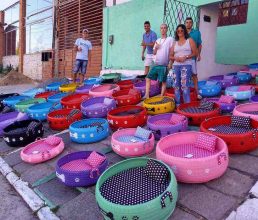 Joven transforma viejos neumáticos en bellas camas para animales. Ayuda al planeta de forma creativa