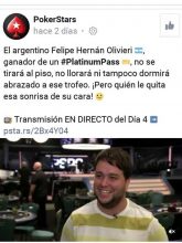 PokerStars: Felipe Olivieri es el mejor argentino del torneo internacional