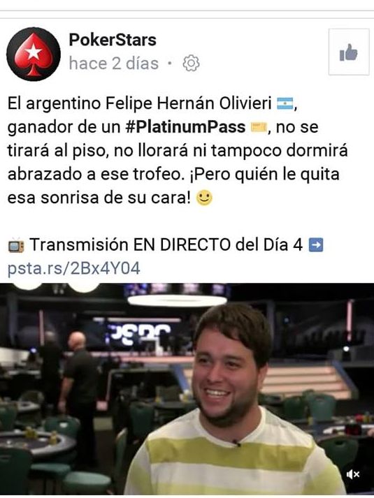 PokerStars: Felipe Olivieri es el mejor argentino del torneo internacional