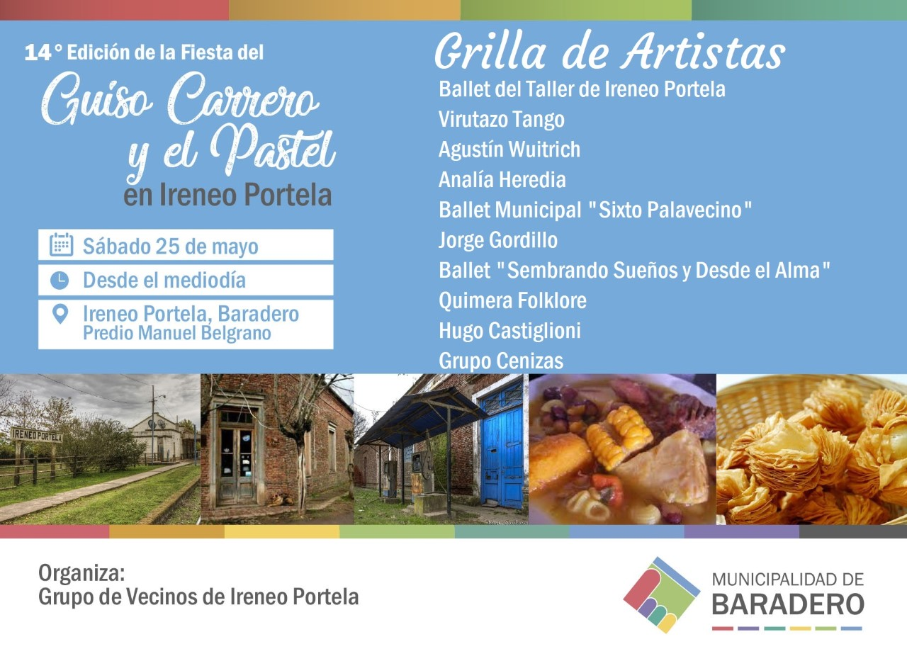 La grilla de artistas que actuará en la 14° Fiesta del Guiso Carrero y el Pastel en Ireneo Portela