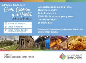 El 25 de mayo se realizará la 14° Fiesta del Guiso Carrero y el Pastel en Ireneo Portela