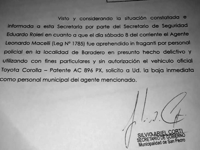 San Pedro: El ejecutivo decidió despedir al chofer detenido en Baradero