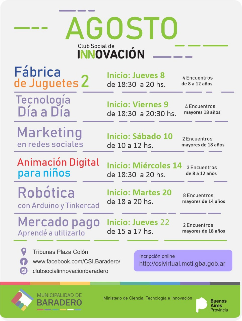 Agosto con seis nuevos talleres en el Club Social de Innovación