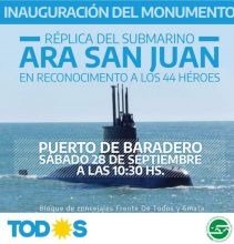 Inauguración del monumento-replica del Submarino ARA San Juan, en Baradero