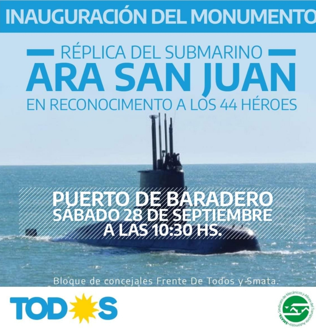Inauguración del monumento-replica del Submarino ARA San Juan, en Baradero