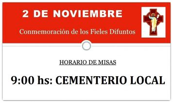 Conmemoración de los Fieles Difuntos: Este sábado habrá Misa en el Cementerio Municipal