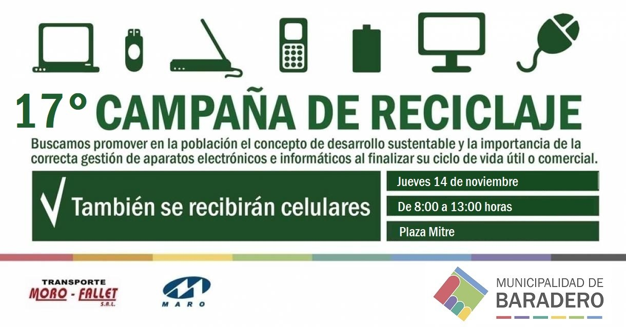 Este jueves sumate a la campaña de reciclaje de electrónicos, de papel y de latas de aluminio