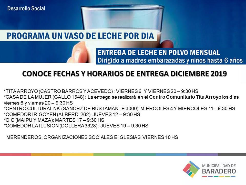 Cronograma de diciembre: Un vaso de leche por día
