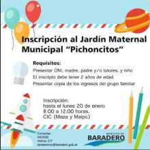 Hasta el lunes 20 de enero estará abierta la inscripción al Jardín Maternal Municipal “Pichoncitos”