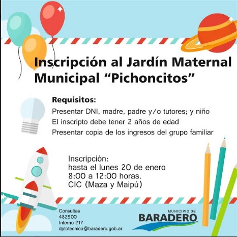Hasta el lunes 20 de enero estará abierta la inscripción al Jardín Maternal Municipal “Pichoncitos”