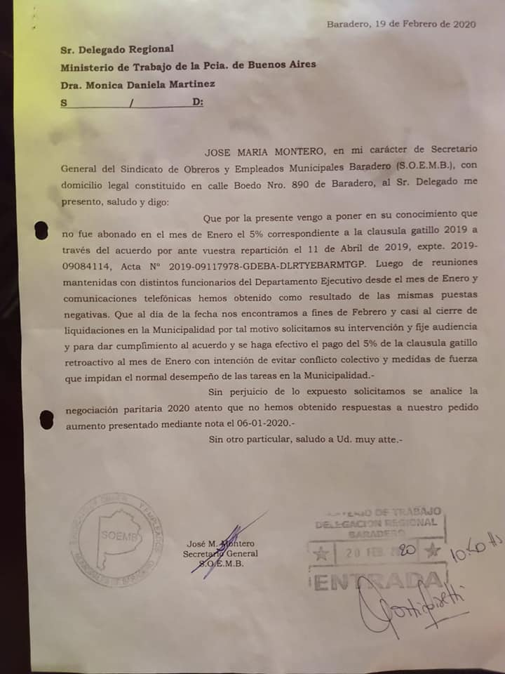 Clausula Gatillo: Los municipales reclaman el pago del 2019
