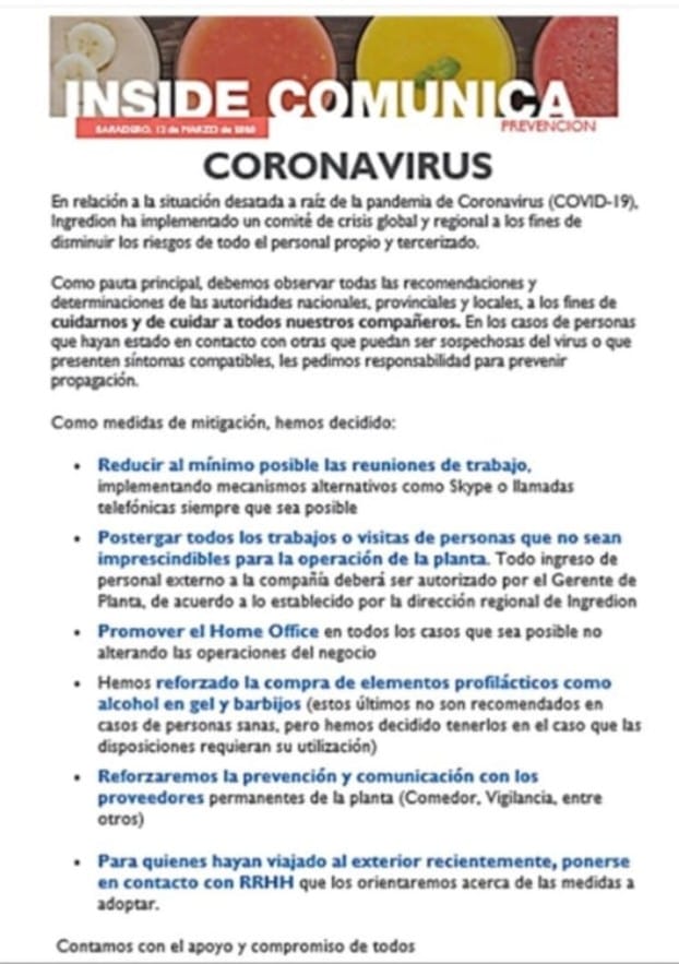 Ingredion: La empresa desmintió el cese de actividades
