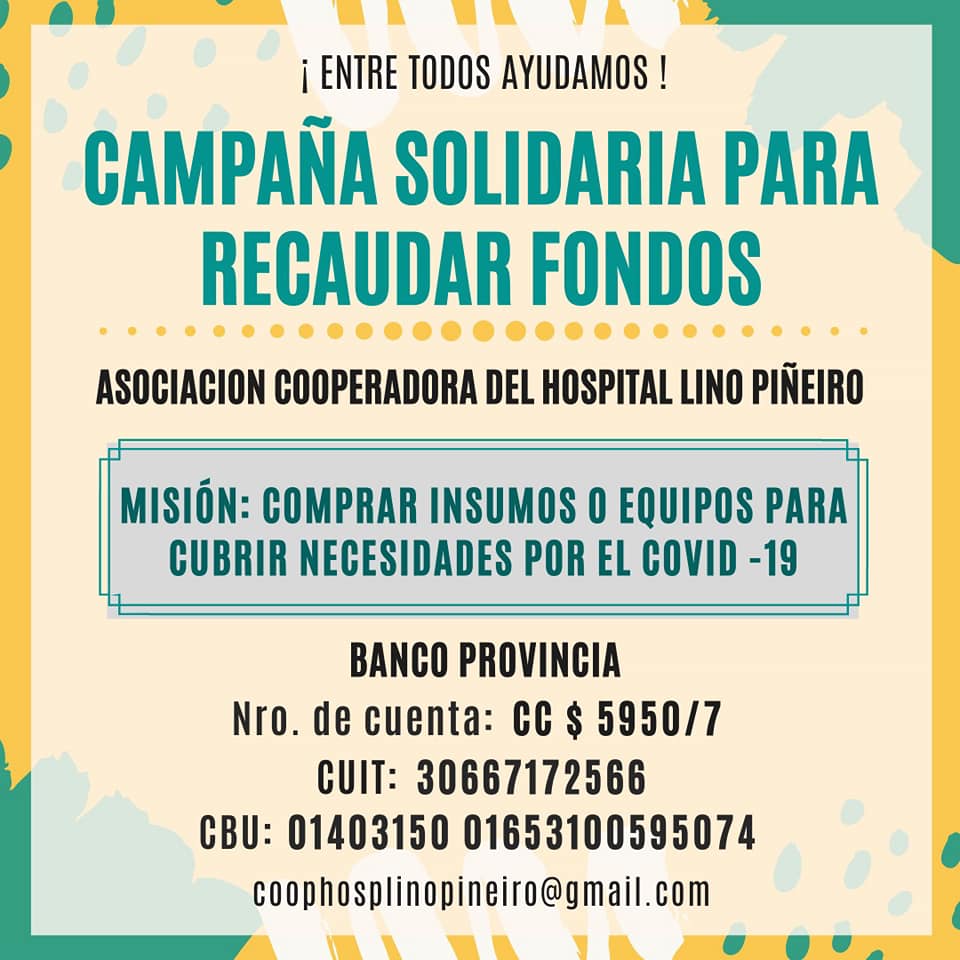 Coronavirus: Campaña solidaria de la cooperadora del hospital
