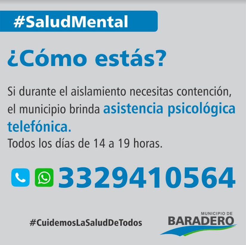 El municipio brindará asistencia psicológica telefónica durante el aislamiento
