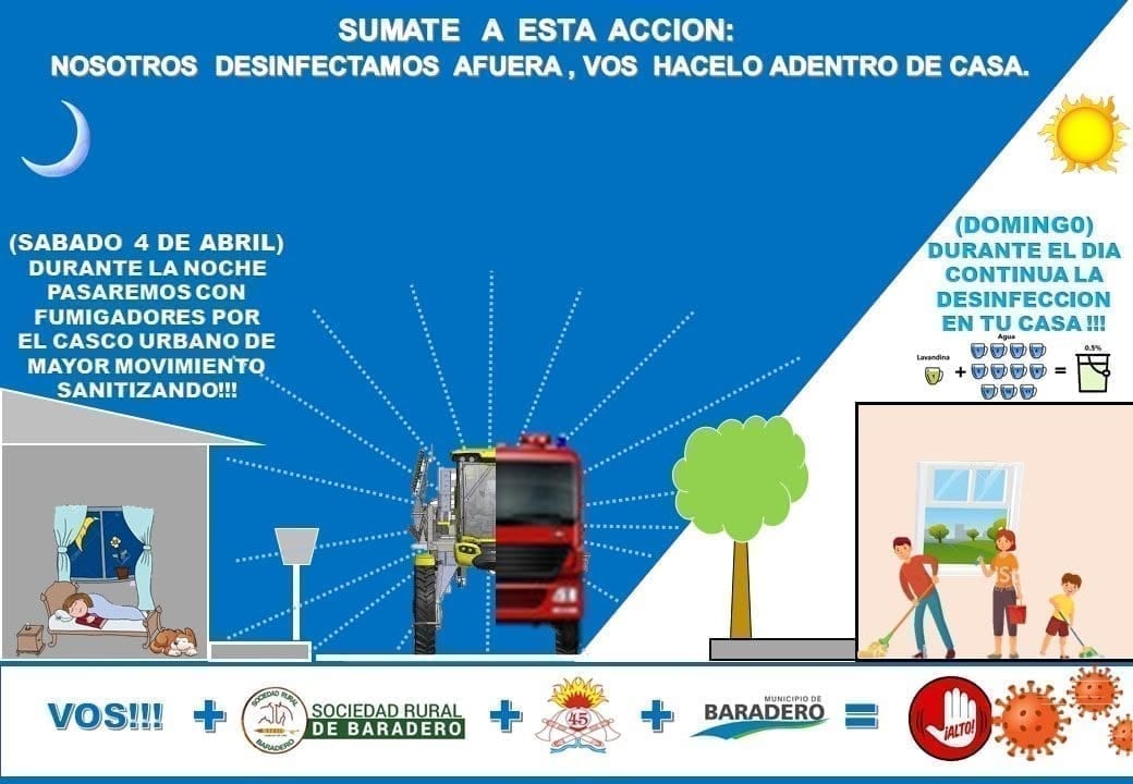Desinfección: Se anuncia una jornada para el sábado 4 de Abril