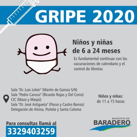 Vacunación antigripal 2020 para niños y niñas en centros de salud