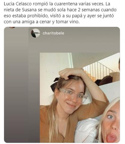 Acusan a la nieta de Susana Giménez de haber violado la cuarentena: «Se juntó a tomar vino»