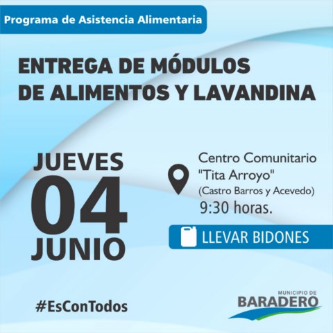 Entrega de alimentos y lavandina en Centro Comunitario “Tita Arroyo” y “Néstor Kirchner”