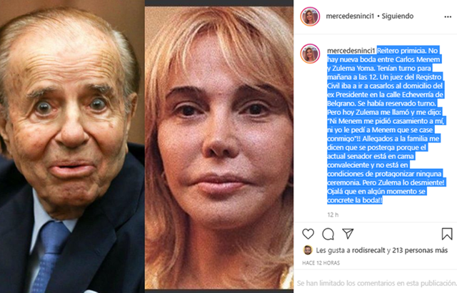 ¿Por qué se suspendió la segunda boda de Zulema Yoma y Carlos Menem?