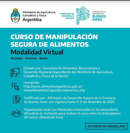 Se puede realizar el curso de manipulación segura de alimentos de modo virtual