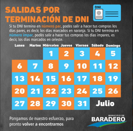 Julio | Calendario por terminación de DNI