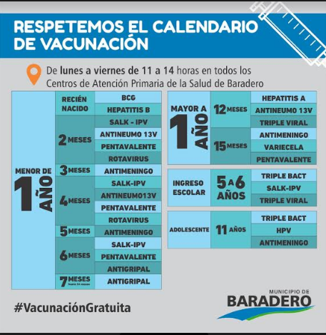 ¡Respetemos el calendario de vacunas! | Vacunación gratuita en los Centros de Salud de Baradero