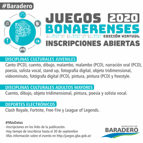 Están abiertas las inscripciones para ser parte de la edición virtual de los Juegos Bonaerenses 2020