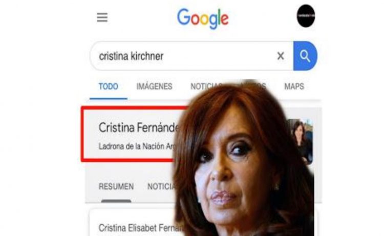 Cristina denunció a Google por figurar como “Ladrona de la Nación Argentina”