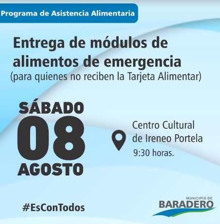 Entrega de módulos de alimentos en el Centro Cultural de Ireneo Portela