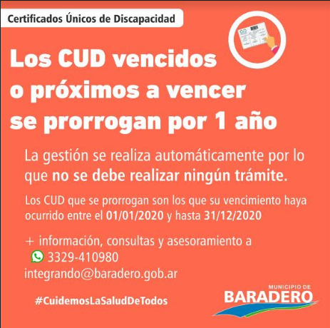 Los Certificados Únicos de Discapacidad que vencen en 2020 se prorrogan por un año