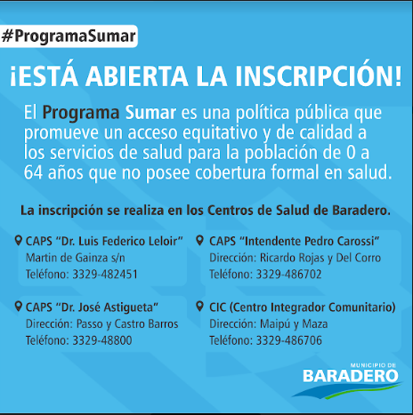 Está abierta la inscripción al Programa SUMAR, para las personas sin cobertura en la salud