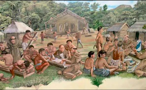 Los franciscanos y originarios en la Primitiva iglesia del Baradero