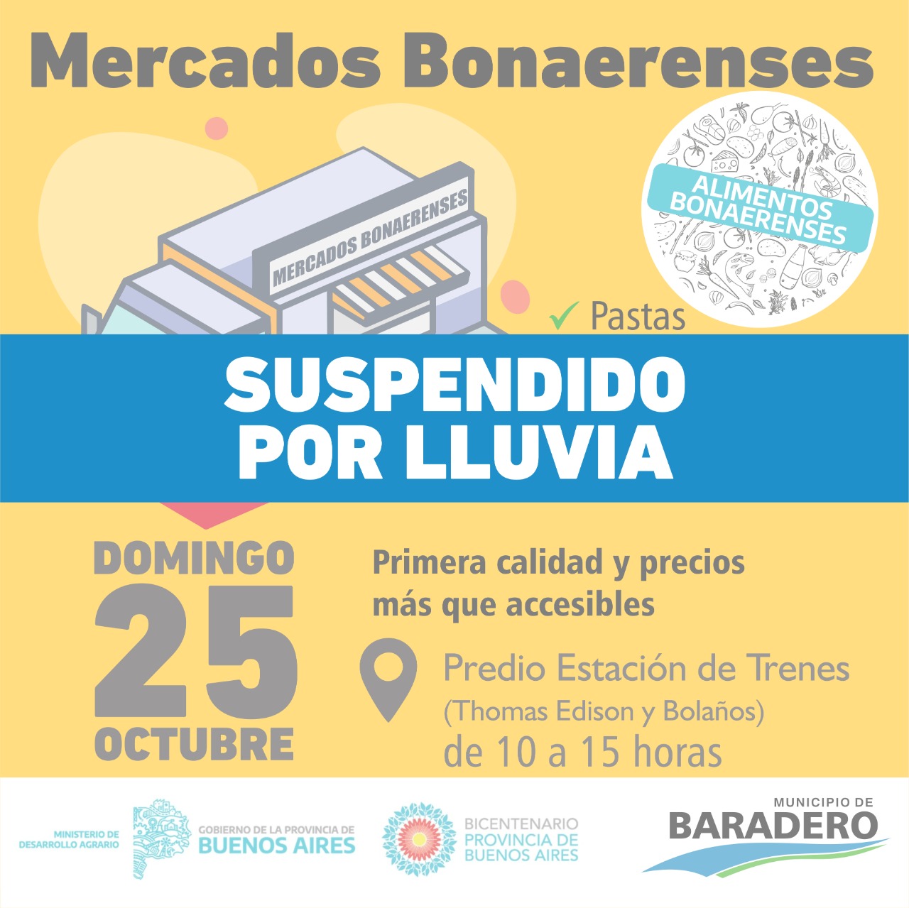 Mercados Bonaerenses se suspendió por las inclemencias del tiempo
