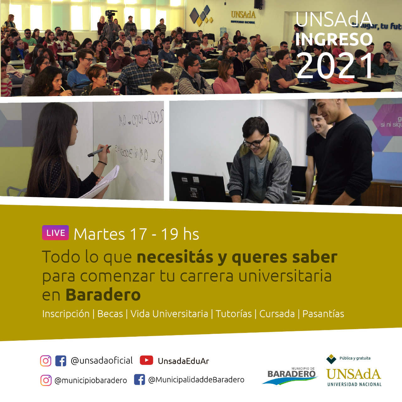 Vivo en redes sociales de la UNSAdA y el Municipio de Baradero