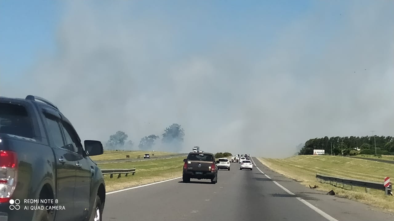 Bomberos: El humo de un incendio forestal afectó el tránsito de la Ruta Nº 9