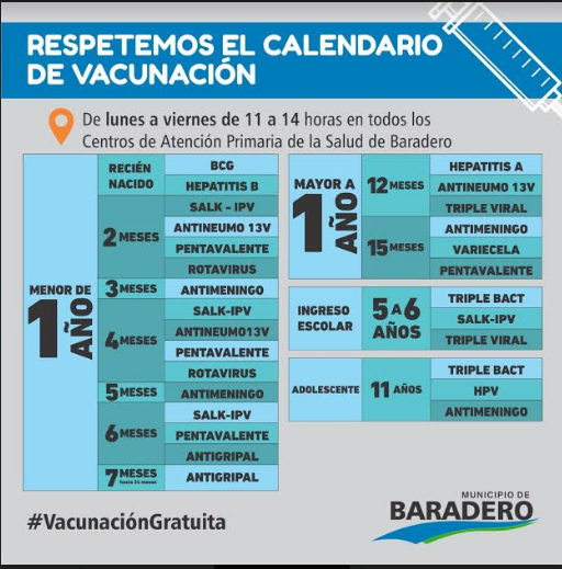 ¡Respetemos el calendario de vacunas! | Vacunación gratuita en los Centros de Salud de Baradero